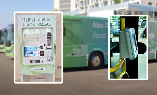 Tapping Hafilat Smart Card on bus validator unit in Abu Dhabi